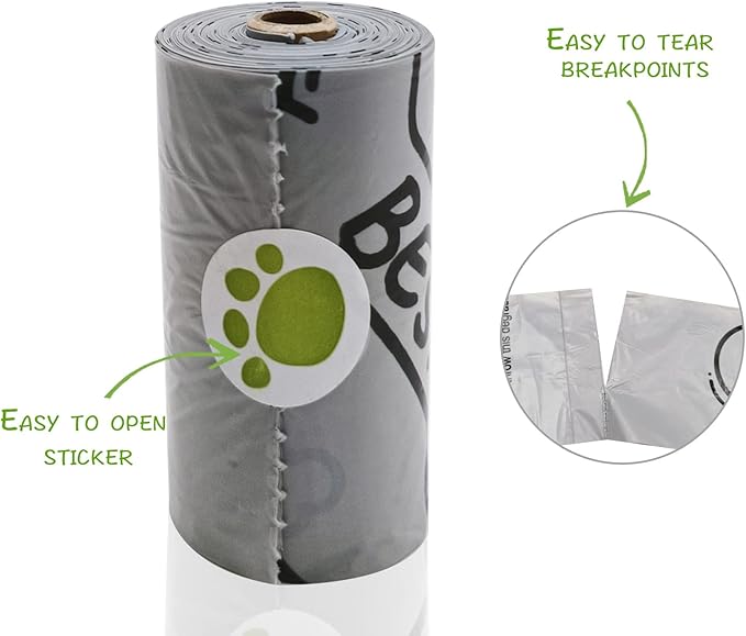 Dog Poop Bags Holder with LED Flashlight|Pet Waste Bags Dispenser for Leash|Doggie Potty Bags Container with Leak-proof Pet Trash Bags and Accessories (180 Bags, Grey)