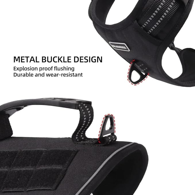 Tactical Dog Harness with Leash for Large Dogs, No Pull Adjustable Dog Harness, Reflective K9 Working Pet Vest for Walking, Training (Black, L)