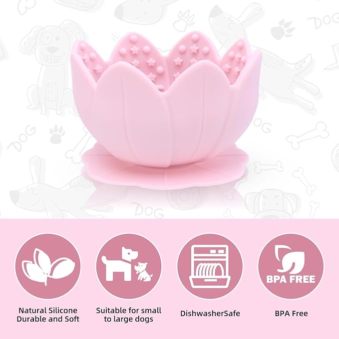 Silicone Dog Slow Feeder Lick Bowl，Slow Feeder Bowls for Small Medium Breed Dogs，Dog Freeze Bowl with Suction Cups，Interactive Puzzle Toy (Pink, Small)