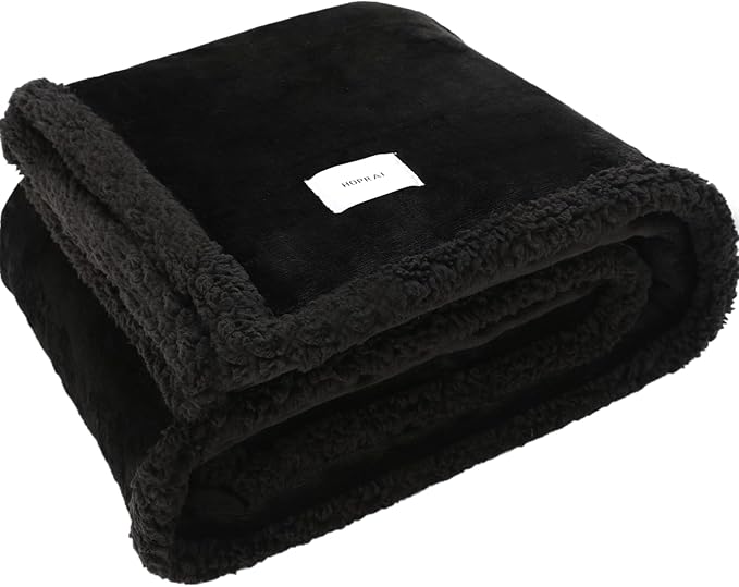 Waterproof Pet Blanket for Medium Large Dogs Washable Fluffy Thick Jacquard Shag Fleece Warm Sherpa Pet Blanket Cats Puppy Couch Protection (Black XL57*85inches)