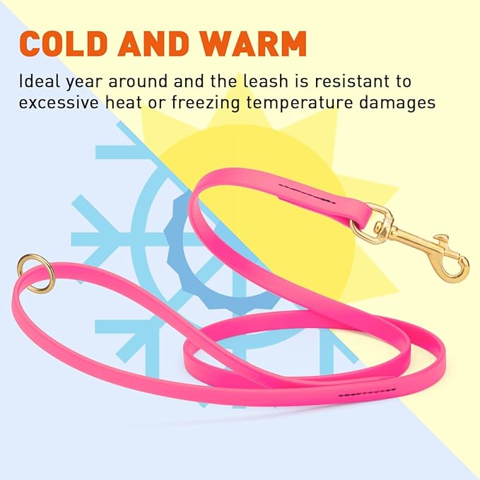 Viper Biothane K9 Working Dog Leash Waterproof Lead for Tracking Training Schutzhund Odor-Proof Long Line with Solid Brass Snap for Puppy Medium and Large Dogs 6ft, Passionfruit Pink