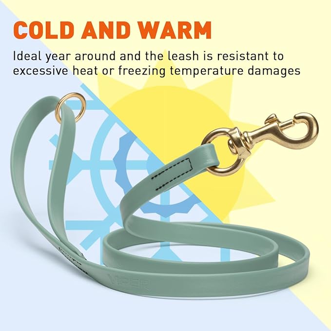 Viper Biothane K9 Working Dog Leash Waterproof Lead for Tracking Training Schutzhund Odor-Proof Long Line with Solid Brass Snap for Puppy Medium and Large Dogs 4ft, Sage Green