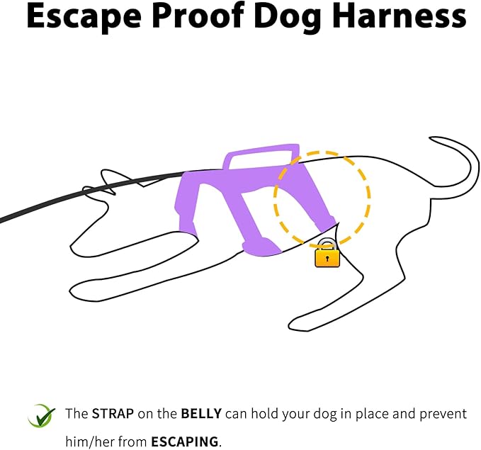 Huntboo Escape Proof Dog Harness, Escape Artist Harness, Reflective Dog Harness with Handle, Durable,Adjustable Vest for Small Medium Large Dogs Walking, Training, and Running Gear(Lavender Purple,M)