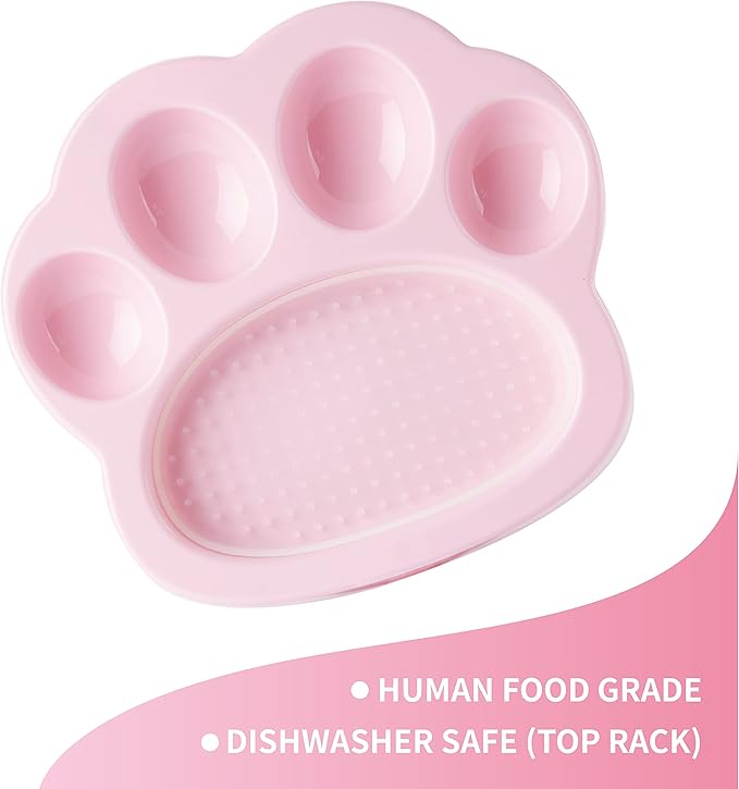 PetDreamHouse PAW 2-in-1 Mini Slow Feeder Dish & Lick Pad for Small Dogs & Cats, Paw-Shaped Slow Feeding Dish with an Interchangeable PAW Lick Pad. (Pack of 2)