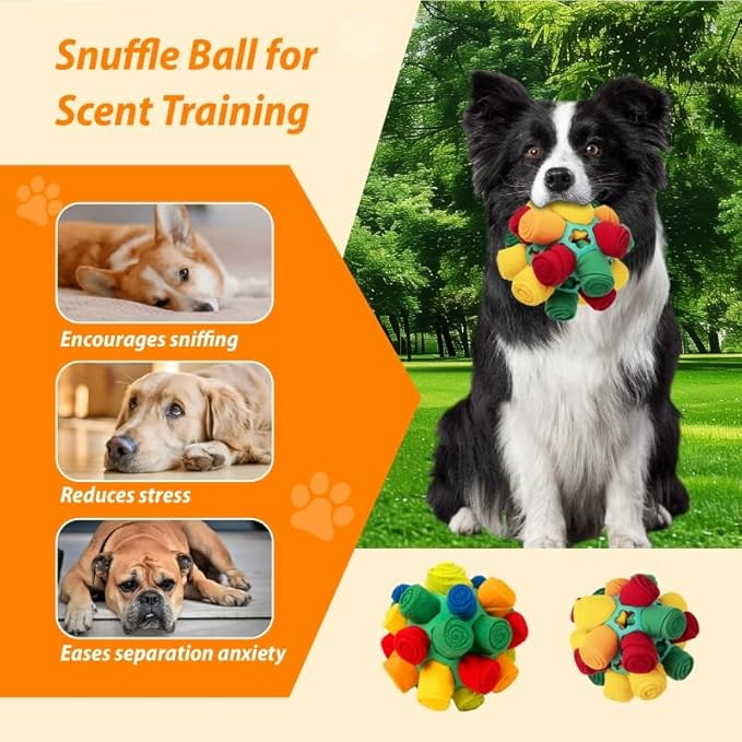 PAWISE Snuffle Ball for Dogs, Sniffle Treat Puzzle Toy, Dog Snuffle Ball Slow Feeder, Enrichment Toy for Mental Stimulation, Machine Washable for Small Medium Large Dogs (Random Color Streaks) (Small)