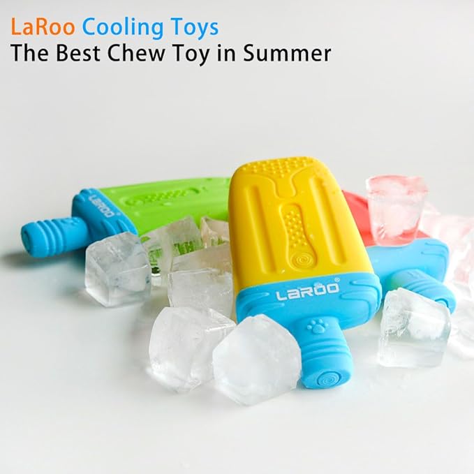 LaRoo Dogs Toys for Summer Cooling, Frozen Dog Toys, Full with Water Frozen, Prevention of Heat Stroke Upgraded Teething Chew Toy (Ice Pop Shape-Yellow)