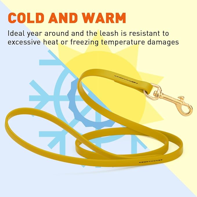 Viper Biothane K9 Working Dog Leash Waterproof Lead for Tracking Training Schutzhund Odor-Proof Long Line with Solid Brass Snap for Puppy Medium and Large Dogs 6ft, Treasure Gold