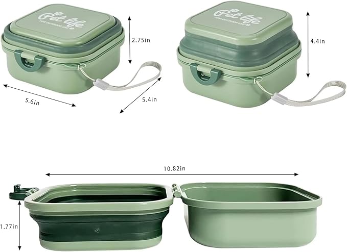 2-in-1 Collapsible Dog Bowl with Lid, BPA-Free Food Grade Material, Portable Travel Container, Green
