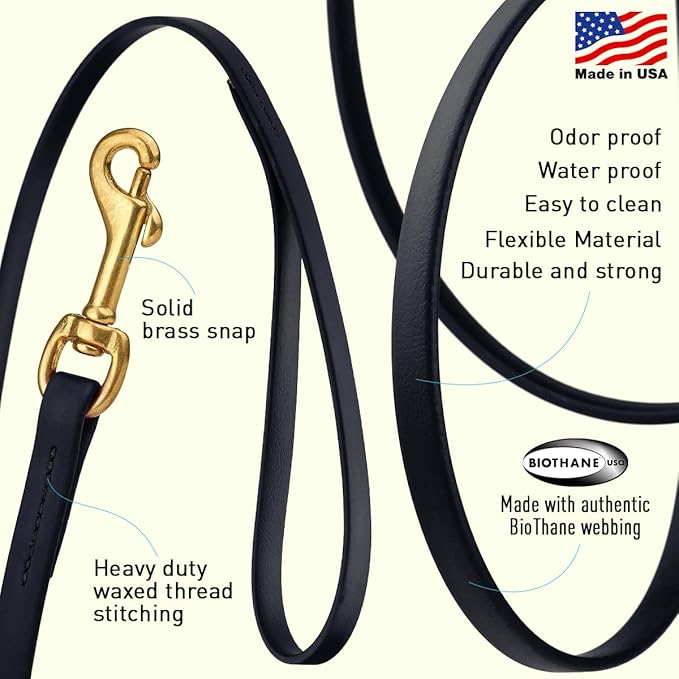 Viper K9 Biothane Working Dog Leash Waterproof Lead for Tracking Training Schutzhund Dog Sport & Search - Odor-Proof Long Line with Solid Brass Snap for Puppy Medium and Large 1/2" x 33ft Black