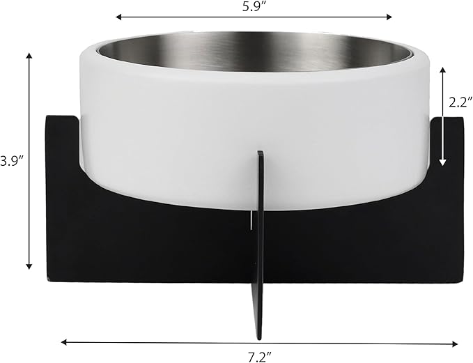 DBL3000E Intersecta Small/Medium Concrete and Stainless Steel Bowl 16oz (2 Cups) with Metal Stand Pet Feeder, White/Black