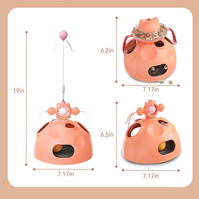 Interactive Cat Toy for Indoor Cats, 4-in-1 Modular Design with Cat Treats Puzzle Slow Feeder, Teaser Wand, Ball Maze & Spinning Ball | Kitten Enrichment Toys for Indoor