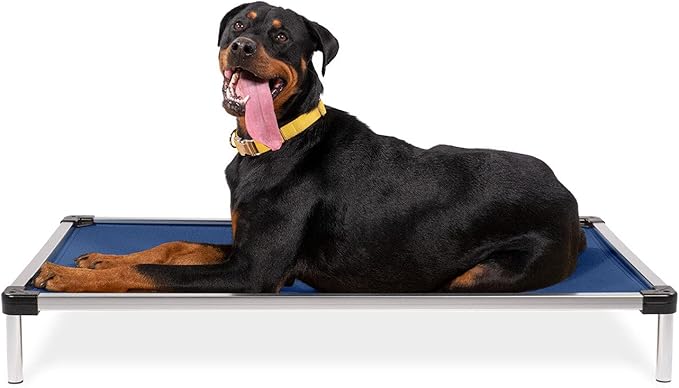 K9 Ballistics Chew Proof Elevated Outdoor Cooling Cot Bed for X Large Dogs - Virtually Indestructible, Preassembled, Withstands Aggressive Chewers - XL, Ripstop Blue Quartz