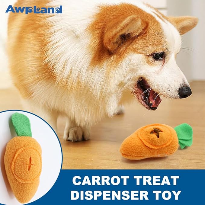 2 Pack Carrot Dog Puzzle Toys, Plush Dog Squeak Toys for Treat Food Dispensing, Interactive Dog Enrichment Toys for Small Medium Large Dogs Teeth Cleaning and IQ Training