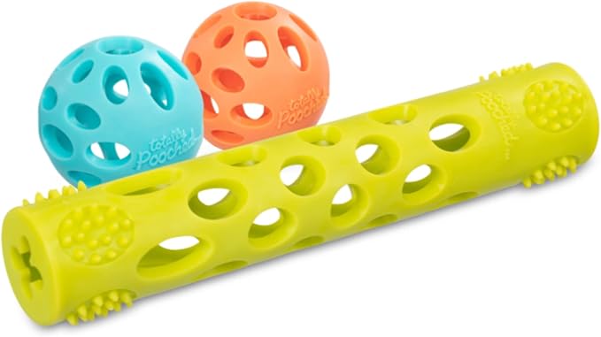 Messy Mutts Totally Pooched Huff'n Puff Toys | TPR Puzzle Toys for Dogs | 2-in-1 Interactive Toy and Tooth Cleaner (Assorted, 3-Piece)