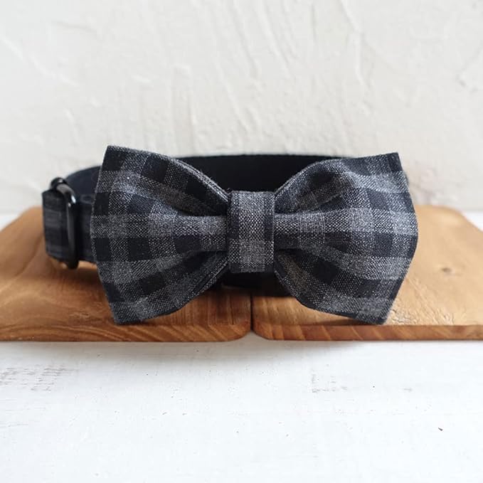 PETDURO Personalized Checkered Plaid Dog Collar Black - Engraved Name and Phone Number on Black Metal Buckle - Custom for Small Medium Large Boy Girl Dogs - Add Leash Bow Tie via Customize Now