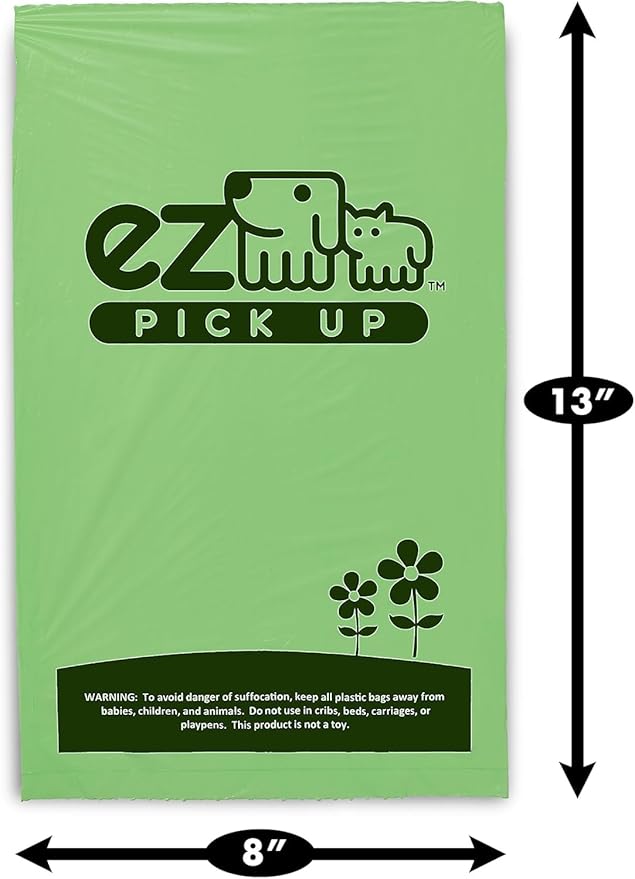 EZ Pick Up 1000 Count Dog Waste Poop Bags, Unscented Single Roll, Heavy Duty, Improved Thickness (Green - 1000ct)