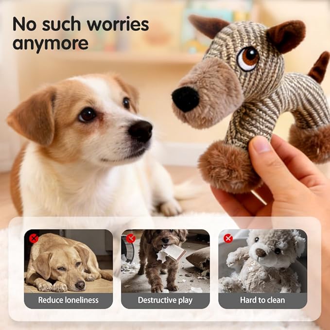 Drkicsy Linen Dog Toys for Aggressive Chewers, Durable Plush Dog Squeak Toys, Indestructible Dogs Chew Toy for Indoor Interactive Play (Light Brown)