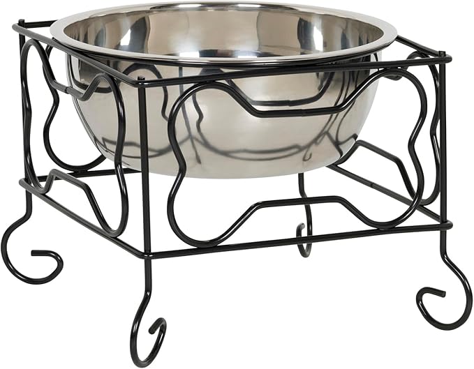 Wrought Iron Stand with Single Stainless Steel Bowl Size: Medium (7" H x 9.5" W x 9.5" D)
