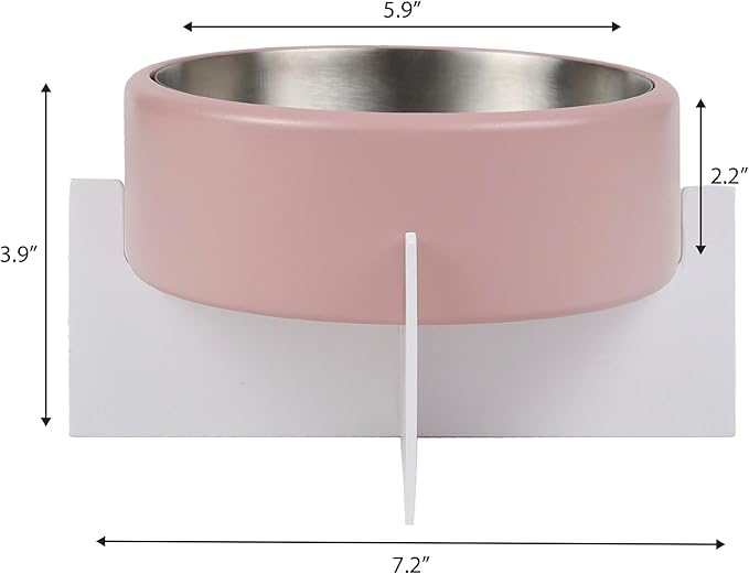 DBL3000A Intersecta Small/Medium Concrete and Stainless Steel Bowl 16oz (2 Cups) with Metal Stand Pet Feeder, Pink/White