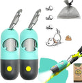 Dog Poop Bag Holder With LED Flashlight | Pet Waste Dispenser for Leash | Doggie Potty Container With Leak-proof Trash Bags and Accessories (2 Holders 30 Bags, Mint Green)