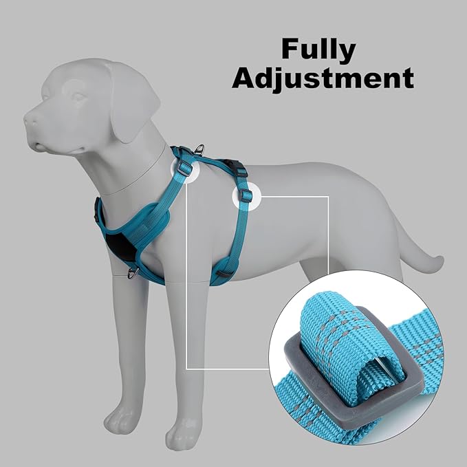 Plutus Pet No Pull Dog Harness, Release at Neck, Soft Padded, Reflective Adjustable Dog Vest Harness for Small, Medium, Large Dogs(Light Blue, XL)