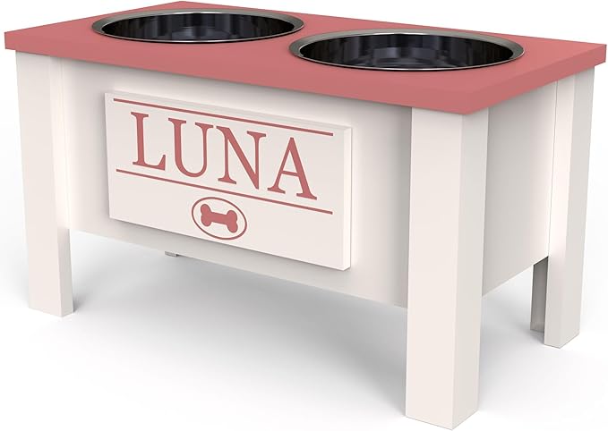 GTW Personalized Elevated Dog Bowl Stand for Large, Medium, Small, X-Small Dogs - Stainless Steel Food and Water Bowls - Raised Dog Dish with Internal Storage (Large, Magenta)