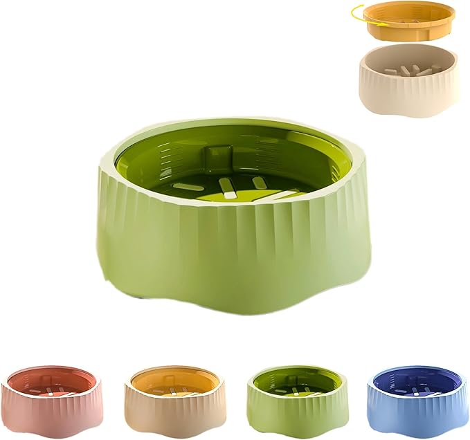 2-in-1 Convertible Slow Feeder Dog Bowl, Regular and Slow Mode for Fast Eaters, Anti-Bloat, Interactive Puzzle, Non-Slip for Small Medium Large Breed Dogs, Cats, Puppies, Pets, Matcha Green