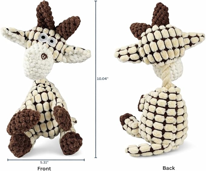 White Goat Dog Squeak Plush Toy with Rope – Durable Stuffed Dog Toy with Built-in Squeaker, Interactive Chew Toy for Teething Puppy, Small and Medium Dog
