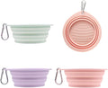 3-Pack Collapsible Dog Bowls - Non-Slip Silicone Pet Travel Bowls with Carabiner, Food-Grade Portable Feeder (5.11in Top/3.54in Base), Concentric Ring Texture - Green+Purple+Pink Set