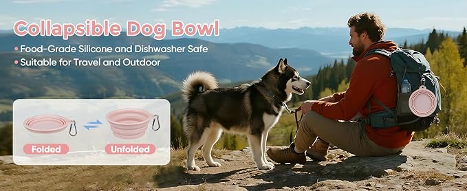 2-Pack, LeeRound Small Medium Collapsible Dog Water Bowl for Travel, Food-Grade Silicone Bowl, Portable Dog Bowl with Hook, Outdoor Pet Feeding Bowls Meet Needs in Different Scenarios, Pet Essentials