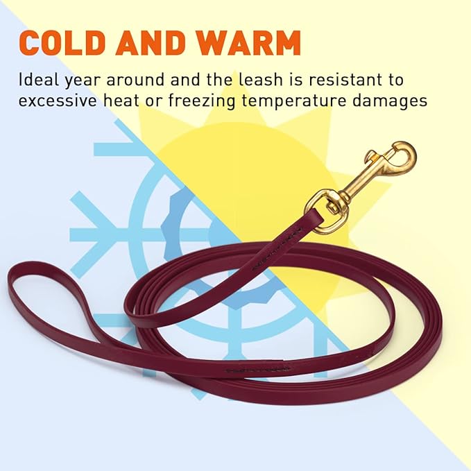 Viper K9 Biothane Working Dog Leash Waterproof Lead for Tracking Training Schutzhund Dog Sport & Search - Odor-Proof Long Line with Solid Brass Snap for Puppy Medium Large 3/8" x 15ft Merlot Burgundy