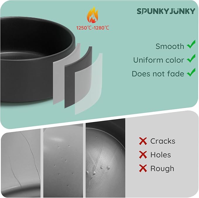 SPUNKYJUNKY 13.5OZ Ceramic Dog and Cat Bowl, Modern Cute Weighted Food Water Bowl for Replacement Black (1 Pack)