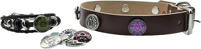 Collar & Cuff Matching Dog Collar and Owner Cuff Set with Snap Charms (L (14.5" - 18.5"), Brown (18mm Snaps))