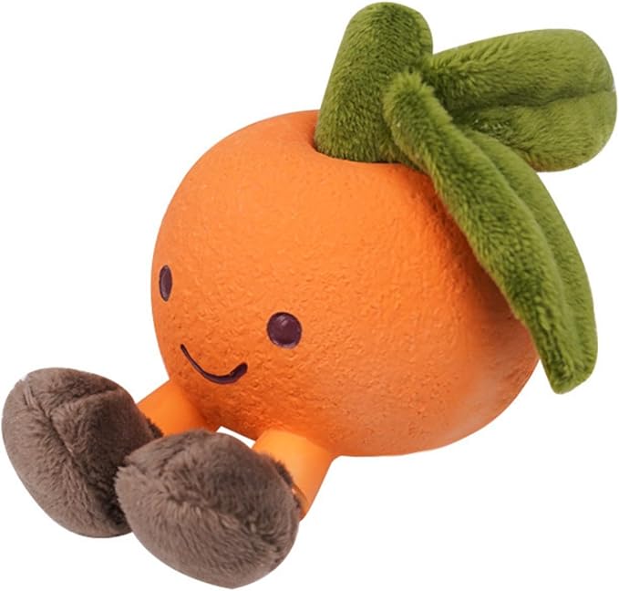 Playful Paws Fruit Dog Chew Toys Interactive Dog Toy with Squeak and Latex Plush Dog Toys for Puppies Small and Medium Dogs (Orange)