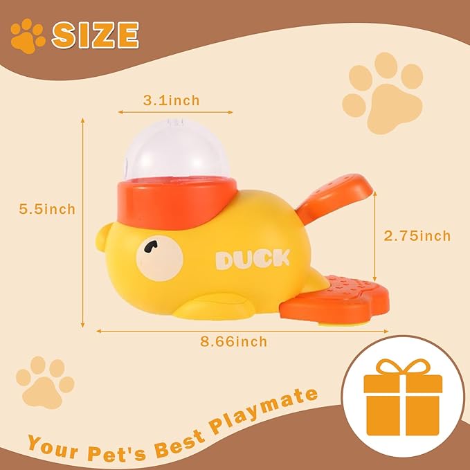 Duck Shape Dog Treat Dispenser - Interactive Dog Toys for Mental Stimulation, Slow Feeder Puzzle Toy for Small Medium Dogs & Cats, IQ Training Food Dispenser to Reduce Bloating & Boredom (Yellow)