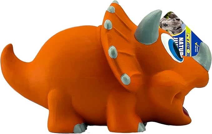 PetSport Naturflex Large Triceratops Latex Dog Chew Toy | All-Natural Soft, Squeaky, Non-Toxic Rubber Chew Toy | Safe for Indoor Play | 8"