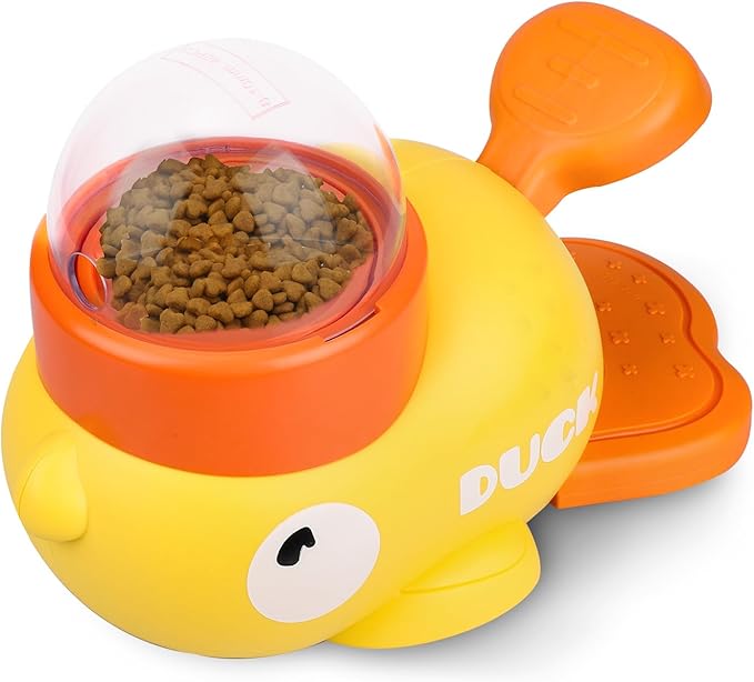2-in-1 Dog Interactive Slow Feeder, Dog Food Puzzle Toy with 3 Outlet Sizes Replacement Heads Plastic Pet Cat Duck Frenchie Treat Dispenser Bowl for Protecting from Bloating IQ Training