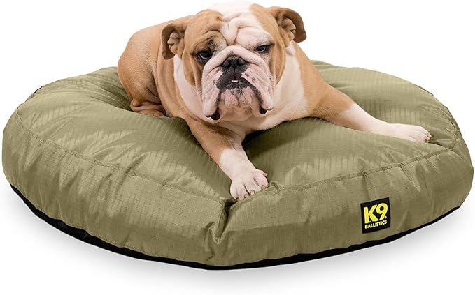 K9 Ballistics Tough Round Nesting Pillow Dog Bed - Removable Cover, Washable, Durable & Water Resistant Indoor/Outdoor Bed - Medium, Sage Green