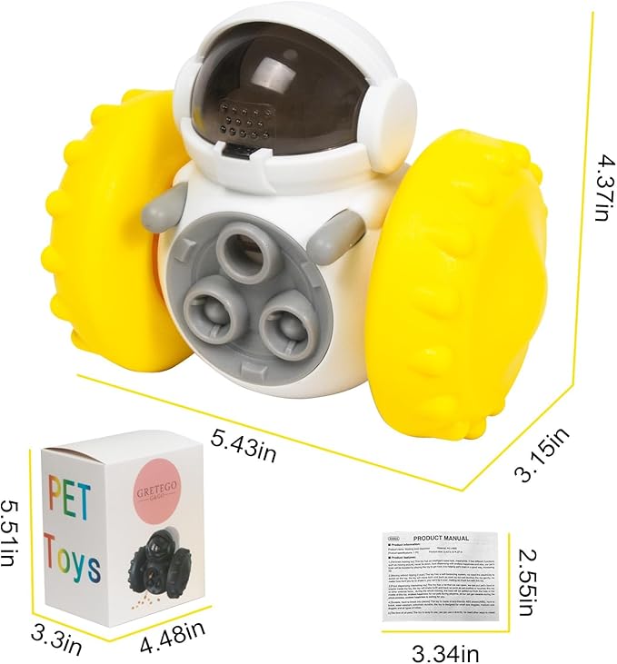 GRETEGO G&GO Dog/Cat Interactive Slow Feeder Puzzle Toy, Cognitive Dog Toys, Dog Treat Dispenser Toy, Interactive Pets Toys for Indoor, Treat Dispensing Dog Toys, Slow Eating Dog Bowl (Yellow)
