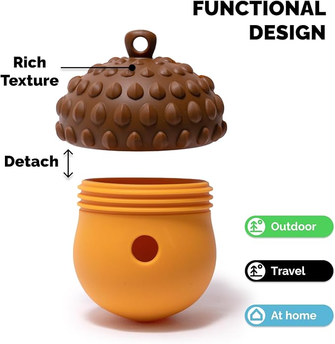 POPUPJOYS Interactive Treat Dispensing Dog Toys for Mental Stimulation & Healthy Eating | Enrichment Treat Toy with Detachable Lid for All Dog Sizes | Food-Grade Silicone, Dishwasher Safe (Brown)