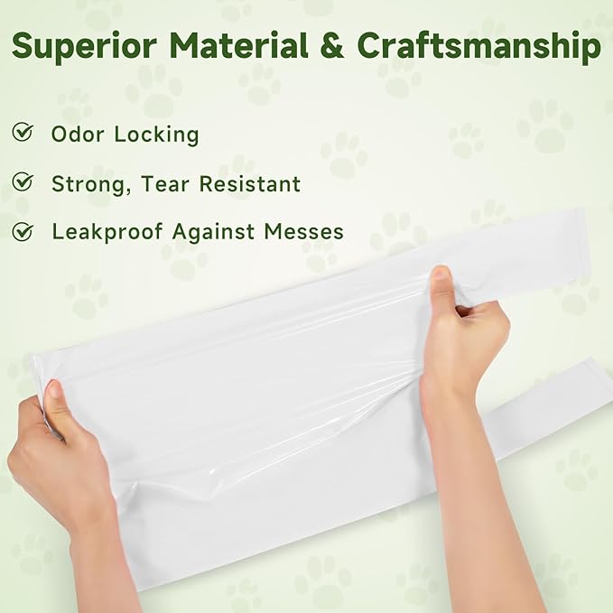 Odor-Sealing Dog Poop Bags with Handles 100 Count Pet Waste Bags, Large Capacity & Unscented Poop Bags for Dogs or Cat Litter, Conceals Smell & Mess (White)
