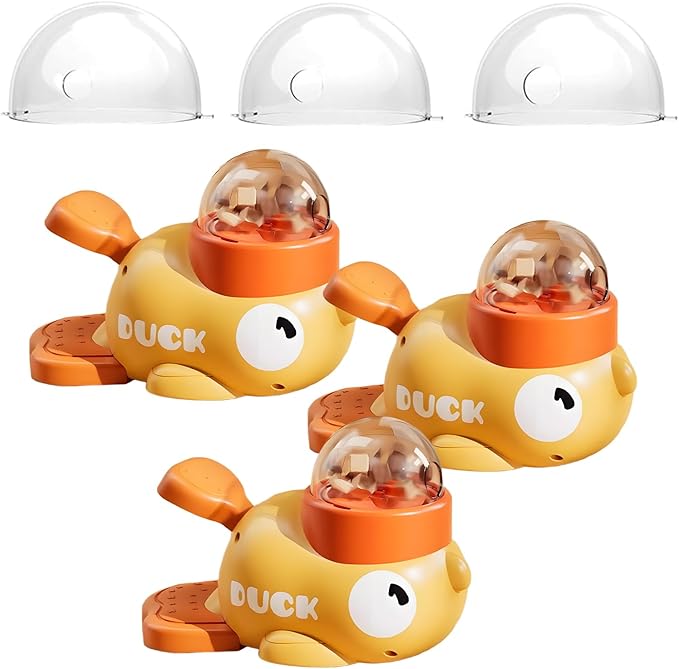 Duck Pet Feeder for Dogs with 3 Lids, Yellow Duck Treat Dispenser Interactive Puzzle Feeder for Dog Cat, Durable Anti-Gulping Slow Feeding Enrichment for Small Medium Pet (Yellow, 3PCS)
