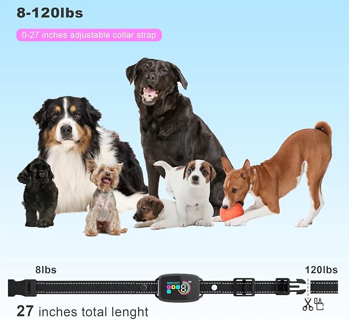 Dog Bark Collar for Large Medium Small Dogs, Rechargeable Smart Bark Collar, Anti Barking Training Collar with 8 Adjustable Sensitivity Beep Vibration (Black)