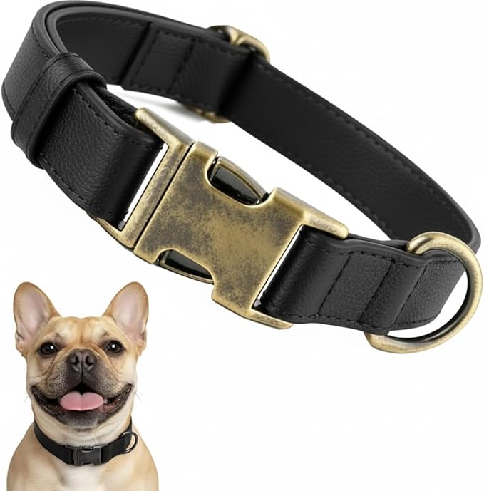 Dog Collars for Small Dogs Silicone Leather Dog Collars Soft Flexible Waterproof Odor-Proof Durable Thick Classic Adjustable Pet Puppy Collar (Black, Small (9-14" Neck))
