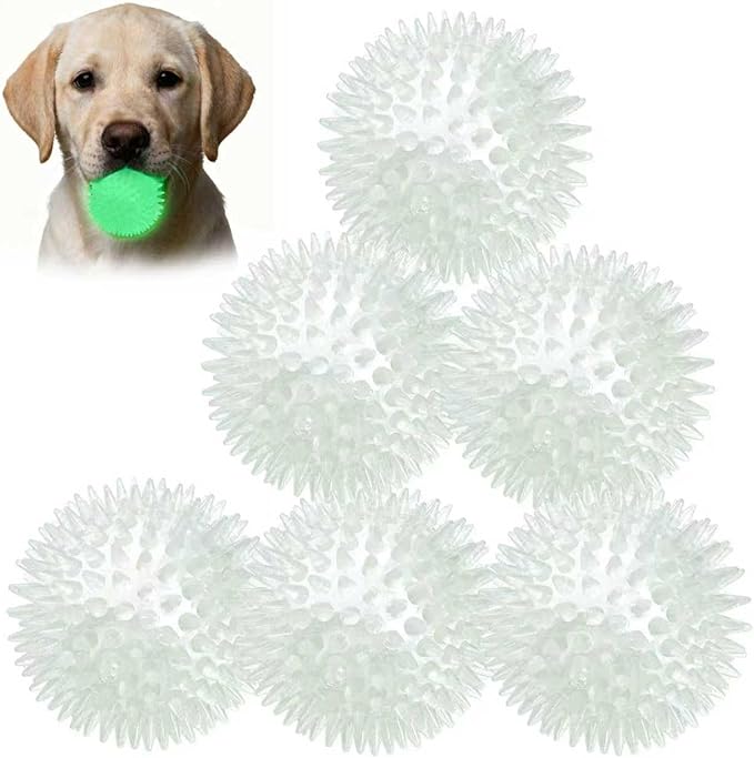 petizer Glow in The Dark Ball - Small Dog Balls, Squeaky Glow Ball for Dogs, Indestructible Puppy Teething Chew Toy for Aggressive Chewers Pack of 6 (2.5’’, Small Dogs)
