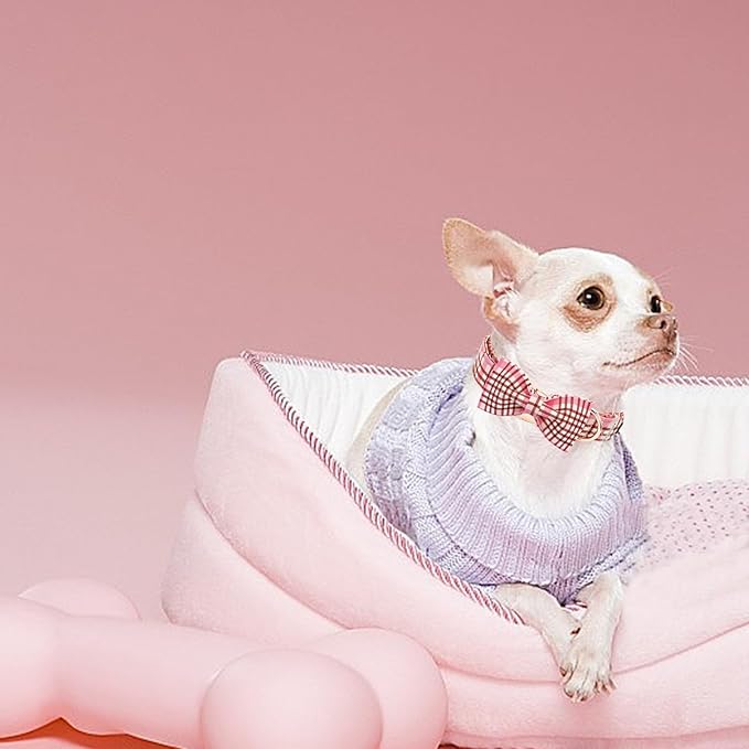 Elegant Little Tail Cute Pink Dog Collar with Bow for Large Dogs, Adjustable Cotton Summer Pet Bow Holiday Puppy Collar for Small Medium Large Dogs
