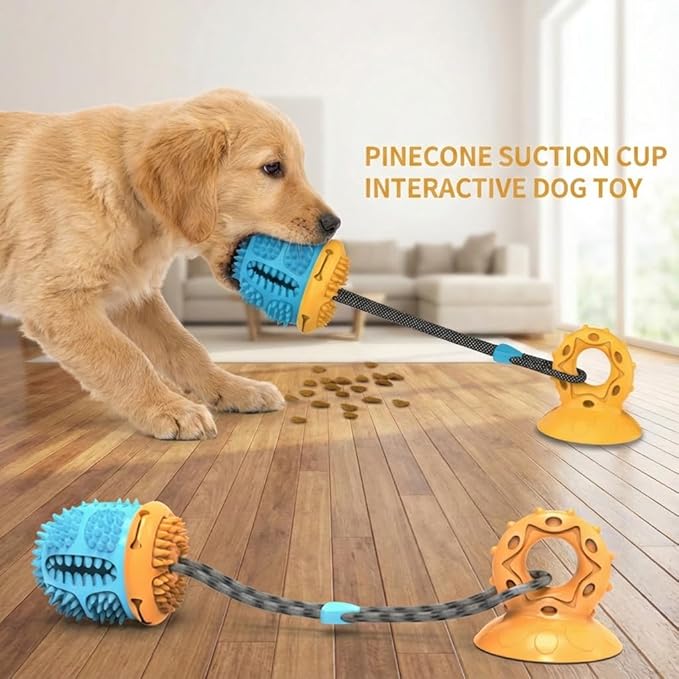 Chew Toy for Dogs, Toys Tug of War with Suction Cup, Dog Puzzle Treat Food Dispensing Ball Toy for Small Medium Large Dog Teeth Cleaning Ball