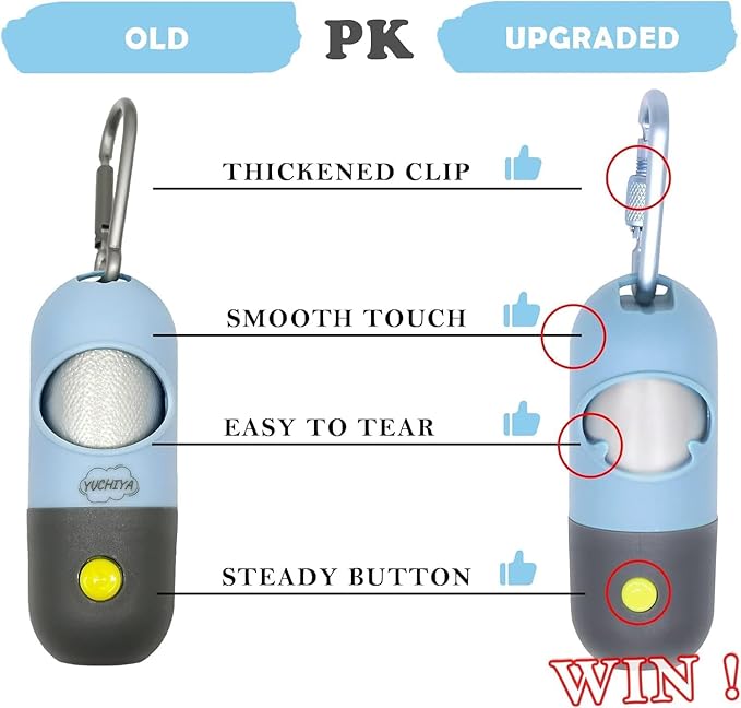 Dog Waste Bags Holder with LED Flashlight Doggie Poop Bags Dispenser with 13 Rolls Leak-Proof Pet Trash Bags Rechargable USB Cable(Sky Blue)