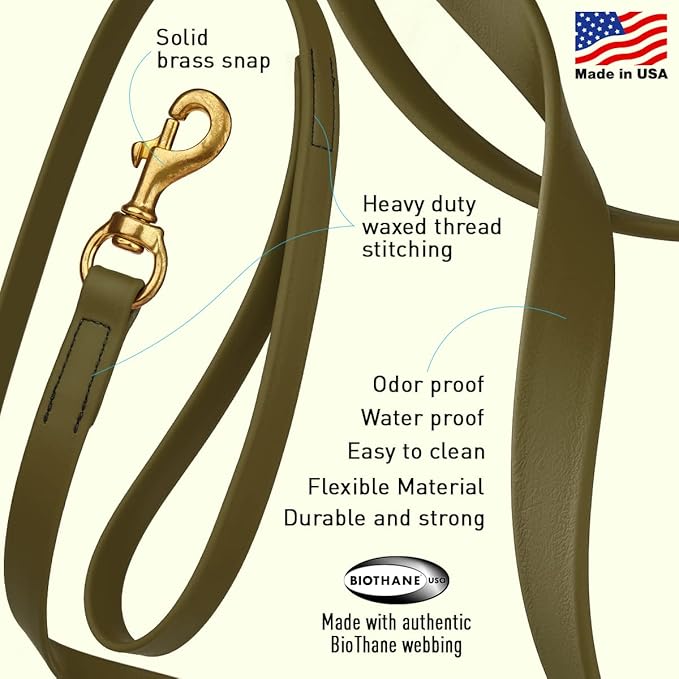 Viper K9 Biothane Working Dog Leash Waterproof Lead for Tracking Training Schutzhund Dog Sport & Search - Odor-Proof Long Line with Solid Brass Snap for Puppy Medium Large 3/4" x 33ft Olive Drab Green