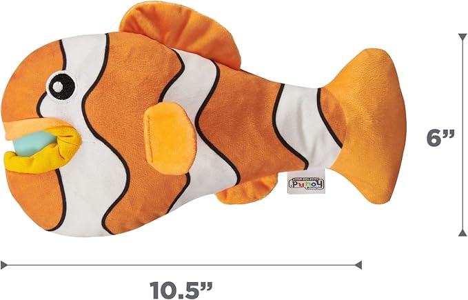 Outward Hound by Nina Ottosson Big Mouthz Interactive Plush Dog Puzzle with Treat Ball, Clownfish, Orange